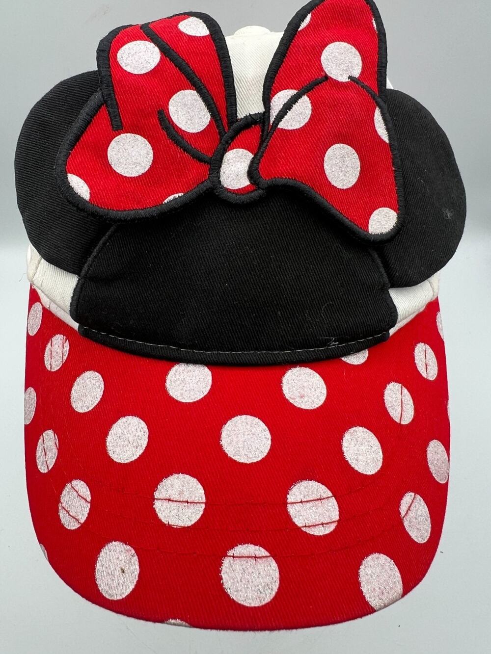 Disney Minnie Mouse Bow Ears Baseball Cap OSFM Girls Red White Polka Dot Hat